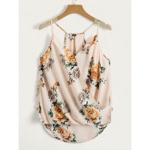 Baby Pink Floral Print High Low Hem Cami Top (XL-12)